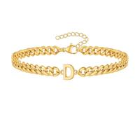 PAMTIER Cubano Eslabón Inicial Pulsera para Hombres Mujeres Parejas Letra A-Z Nombre Acero Inoxidable Plata Oro Chapado Charm Personalizado Sencillo Brazalete Capital Monograma Joyería Oro D
