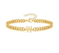 PAMTIER Cubano Eslabón Inicial Pulsera para Hombres Mujeres Parejas Letra A-Z Nombre Acero Inoxidable Plata Oro Chapado Charm Personalizado Sencillo Brazalete Capital Monograma Joyería Oro W