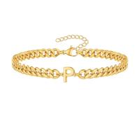 PAMTIER Cubano Eslabón Inicial Pulsera para Hombres Mujeres Parejas Letra A-Z Nombre Acero Inoxidable Plata Oro Chapado Charm Personalizado Sencillo Brazalete Capital Monograma Joyería Oro P
