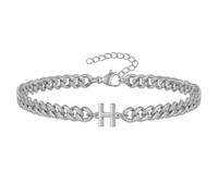 PAMTIER Cubano Eslabón Inicial Pulsera para Hombres Mujeres Parejas Letra A-Z Nombre Acero Inoxidable Plata Oro Chapado Charm Personalizado Sencillo Brazalete Capital Monograma Joyería Plata H