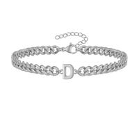 PAMTIER Cubano Eslabón Inicial Pulsera para Hombres Mujeres Parejas Letra A-Z Nombre Acero Inoxidable Plata Oro Chapado Charm Personalizado Sencillo Brazalete Capital Monograma Joyería Plata D