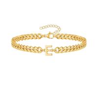PAMTIER Cubano Eslabón Inicial Pulsera para Hombres Mujeres Parejas Letra A-Z Nombre Acero Inoxidable Plata Oro Chapado Charm Personalizado Sencillo Brazalete Capital Monograma Joyería Oro E