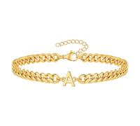 PAMTIER Cubano Eslabón Inicial Pulsera para Hombres Mujeres Parejas Letra A-Z Nombre Acero Inoxidable Plata Oro Chapado Charm Personalizado Sencillo Brazalete Capital Monograma Joyería Oro A