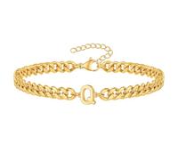 PAMTIER Cubano Eslabón Inicial Pulsera para Hombres Mujeres Parejas Letra A-Z Nombre Acero Inoxidable Plata Oro Chapado Charm Personalizado Sencillo Brazalete Capital Monograma Joyería Oro Q