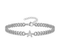 PAMTIER Cubano Eslabón Inicial Pulsera para Hombres Mujeres Parejas Letra A-Z Nombre Acero Inoxidable Plata Oro Chapado Charm Personalizado Sencillo Brazalete Capital Monograma Joyería Plata A
