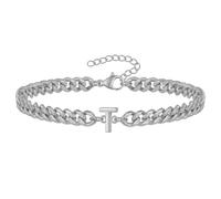 PAMTIER Cubano Eslabón Inicial Pulsera para Hombres Mujeres Parejas Letra A-Z Nombre Acero Inoxidable Plata Oro Chapado Charm Personalizado Sencillo Brazalete Capital Monograma Joyería Plata T