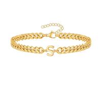 PAMTIER Cubano Eslabón Inicial Pulsera para Hombres Mujeres Parejas Letra A-Z Nombre Acero Inoxidable Plata Oro Chapado Charm Personalizado Sencillo Brazalete Capital Monograma Joyería Oro S