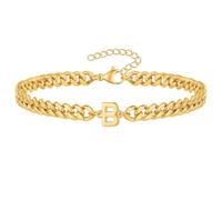 PAMTIER Cubano Eslabón Inicial Pulsera para Hombres Mujeres Parejas Letra A-Z Nombre Acero Inoxidable Plata Oro Chapado Charm Personalizado Sencillo Brazalete Capital Monograma Joyería Oro B