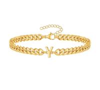 PAMTIER Cubano Eslabón Inicial Pulsera para Hombres Mujeres Parejas Letra A-Z Nombre Acero Inoxidable Plata Oro Chapado Charm Personalizado Sencillo Brazalete Capital Monograma Joyería Oro Y