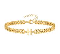 PAMTIER Cubano Eslabón Inicial Pulsera para Hombres Mujeres Parejas Letra A-Z Nombre Acero Inoxidable Plata Oro Chapado Charm Personalizado Sencillo Brazalete Capital Monograma Joyería Oro H