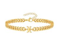 PAMTIER Cubano Eslabón Inicial Pulsera para Hombres Mujeres Parejas Letra A-Z Nombre Acero Inoxidable Plata Oro Chapado Charm Personalizado Sencillo Brazalete Capital Monograma Joyería Oro X