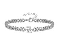 PAMTIER Cubano Eslabón Inicial Pulsera para Hombres Mujeres Parejas Letra A-Z Nombre Acero Inoxidable Plata Oro Chapado Charm Personalizado Sencillo Brazalete Capital Monograma Joyería Plata Z