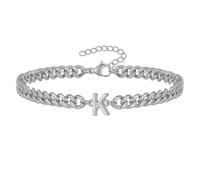 PAMTIER Cubano Eslabón Inicial Pulsera para Hombres Mujeres Parejas Letra A-Z Nombre Acero Inoxidable Plata Oro Chapado Charm Personalizado Sencillo Brazalete Capital Monograma Joyería Plata K