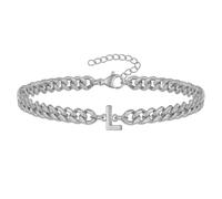 PAMTIER Cubano Eslabón Inicial Pulsera para Hombres Mujeres Parejas Letra A-Z Nombre Acero Inoxidable Plata Oro Chapado Charm Personalizado Sencillo Brazalete Capital Monograma Joyería Plata L