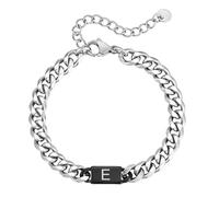PAMTIER Cubano Eslabón Pulsera para Hombres y Mujeres Letra A-Z Inicial Nombre Acero Inoxidable Charm Personalizado Delicado Sencillo Brazalete Capital Monograma Joyería Letra E