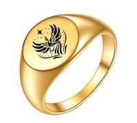 PAMTIER Fénix Anillos para Mujeres Hombres 5 Talla 4 Plata Rosa Oro Chapado Acero Inoxidable Personalizado Declaración Círculo Sello Fe Charm Banda Joyería Oro Talla 14