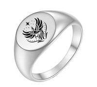 PAMTIER Fénix Anillos para Mujeres Hombres 5 Talla 4 Plata Rosa Oro Chapado Acero Inoxidable Personalizado Declaración Círculo Sello Fe Charm Banda Joyería Plata Talla 12