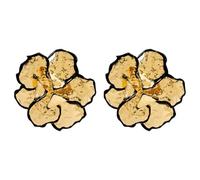 PAMTIER Flor Pendientes para Mujeres Oro Chapado Vintage Declaración Post Estético Delicado Acero Inoxidable Retro Exagerado Stud Grande Joyería Negro