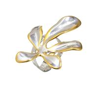 PAMTIER Flores Anillos para Mujeres Plata Oro Chapado Abierto Ajustable Lindo Acero Inoxidable Charm Declaración Personalizado Delicado Grande Floral Joyería Oro Talla 14