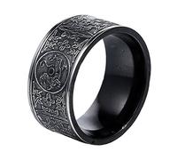 PAMTIER Hombres Acero Inoxidable Anillo Chino Antiguo 4 Bestias Guardianes Sello Banda Tamaño 25