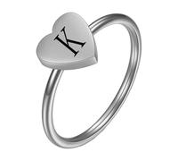 PAMTIER Inicial Anillos para Mujeres Corazón Letra A-Z Plata Oro Chapado Acero Inoxidable Delicado Alfabeto Letra K Lindo Declaración Personalizado Sencillo Joyería Plata K Talla 17