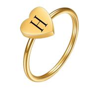 PAMTIER Inicial Anillos para Mujeres Corazón Letra A-Z Plata Oro Chapado Acero Inoxidable Delicado Alfabeto Letra K Lindo Declaración Personalizado Sencillo Joyería Oro H Talla 12