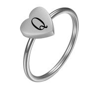 PAMTIER Inicial Anillos para Mujeres Corazón Letra A-Z Plata Oro Chapado Acero Inoxidable Delicado Alfabeto Letra K Lindo Declaración Personalizado Sencillo Joyería Plata Q Talla 12