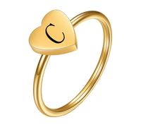 PAMTIER Inicial Anillos para Mujeres Corazón Letra A-Z Plata Oro Chapado Acero Inoxidable Delicado Alfabeto Letra K Lindo Declaración Personalizado Sencillo Joyería Oro C Talla 12