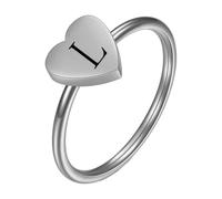 PAMTIER Inicial Anillos para Mujeres Corazón Letra A-Z Plata Oro Chapado Acero Inoxidable Delicado Alfabeto Letra K Lindo Declaración Personalizado Sencillo Joyería Plata L Talla 12