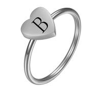 PAMTIER Inicial Anillos para Mujeres Corazón Letra A-Z Plata Oro Chapado Acero Inoxidable Delicado Alfabeto Letra K Lindo Declaración Personalizado Sencillo Joyería Plata B Talla 19