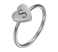 PAMTIER Inicial Anillos para Mujeres Corazón Letra A-Z Plata Oro Chapado Acero Inoxidable Delicado Alfabeto Letra K Lindo Declaración Personalizado Sencillo Joyería Plata S Talla 19