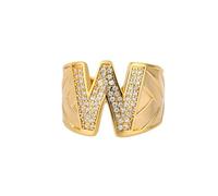 PAMTIER Inicial Anillos para Mujeres Oro Chapado Abierto Ajustable Letra A-Z Circonita Cúbica Lindo Nombre Acero Inoxidable Charm Declaración Delicado Capital Monograma Joyería Letra W
