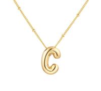 PAMTIER Inicial Burbuja Collares para Mujeres A-Z Letra Nombre Oro Chapado Acero Inoxidable Grueso Colgante Personalizado Declaración Delicado Alfabeto Charm Elegante Delicado Joyería Oro Carta C