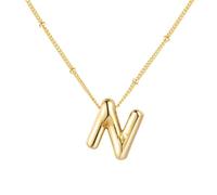 PAMTIER Inicial Burbuja Collares para Mujeres A-Z Letra Nombre Oro Chapado Acero Inoxidable Grueso Colgante Personalizado Declaración Delicado Alfabeto Charm Elegante Delicado Joyería Oro Carta N