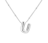 PAMTIER Inicial Burbuja Collares para Mujeres A-Z Letra Nombre Oro Chapado Acero Inoxidable Grueso Colgante Personalizado Declaración Delicado Alfabeto Charm Elegante Delicado Joyería Plata Carta U