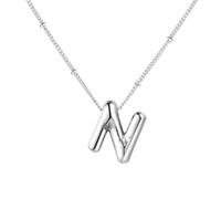 PAMTIER Inicial Burbuja Collares para Mujeres A-Z Letra Nombre Oro Chapado Acero Inoxidable Grueso Colgante Personalizado Declaración Delicado Alfabeto Charm Elegante Delicado Joyería Plata Carta N
