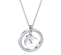 PAMTIER Inicial Collares para Mujeres Corazón Círculo A-Z Colgante Plata Rosa Oro Chapado Acero Inoxidable Cadena Delicado Alfabeto Letra Lindo Declaración Colorido Joyería Plata Carta N
