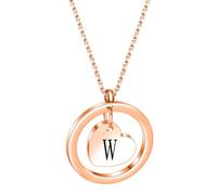 PAMTIER Inicial Collares para Mujeres Corazón Círculo A-Z Colgante Plata Rosa Oro Chapado Acero Inoxidable Cadena Delicado Alfabeto Letra Lindo Declaración Colorido Joyería Oro Rosa Carta W