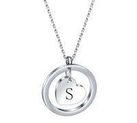 PAMTIER Inicial Collares para Mujeres Corazón Círculo A-Z Colgante Plata Rosa Oro Chapado Acero Inoxidable Cadena Delicado Alfabeto Letra Lindo Declaración Colorido Joyería Plata Carta S