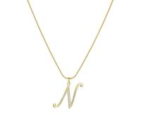 PAMTIER Inicial Letra Collares para Mujeres A-Z Oro Chapado Acero Inoxidable Circonita Cúbica Pequeño Personalizado Alfabeto Charm Elegante Nombre Delicado Colgante Joyería Oro Carta N