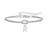 PAMTIER Inicial Pulseras para Mujeres Capas Letra Cadena Serpiente Alfabeto Plata Oro Chapado Acero Inoxidable Personalizado Ata Un Nudo Nombre Charm Sencillo Joyería Plata R