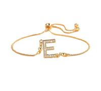 PAMTIER Inicial Pulseras para Mujeres Delgado Ajustable Letra A-Z Nombre Circonita Cúbica Acero Inoxidable Oro Chapado Charm Personalizado Delicado Brazalete Capital Monograma Joyería Oro E