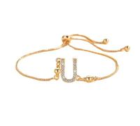 PAMTIER Inicial Pulseras para Mujeres Delgado Ajustable Letra A-Z Nombre Circonita Cúbica Acero Inoxidable Oro Chapado Charm Personalizado Delicado Brazalete Capital Monograma Joyería Oro U
