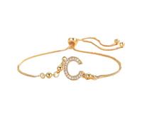 PAMTIER Inicial Pulseras para Mujeres Delgado Ajustable Letra A-Z Nombre Circonita Cúbica Acero Inoxidable Oro Chapado Charm Personalizado Delicado Brazalete Capital Monograma Joyería Oro C