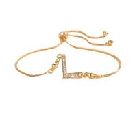 PAMTIER Inicial Pulseras para Mujeres Delgado Ajustable Letra A-Z Nombre Circonita Cúbica Acero Inoxidable Oro Chapado Charm Personalizado Delicado Brazalete Capital Monograma Joyería Oro L