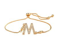 PAMTIER Inicial Pulseras para Mujeres Delgado Ajustable Letra A-Z Nombre Circonita Cúbica Acero Inoxidable Oro Chapado Charm Personalizado Delicado Brazalete Capital Monograma Joyería Oro M