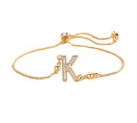 PAMTIER Inicial Pulseras para Mujeres Delgado Ajustable Letra A-Z Nombre Circonita Cúbica Acero Inoxidable Oro Chapado Charm Personalizado Delicado Brazalete Capital Monograma Joyería Oro K