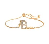 PAMTIER Inicial Pulseras para Mujeres Delgado Ajustable Letra A-Z Nombre Circonita Cúbica Acero Inoxidable Oro Chapado Charm Personalizado Delicado Brazalete Capital Monograma Joyería Oro B