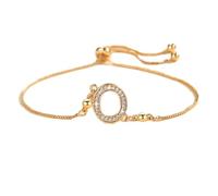 PAMTIER Inicial Pulseras para Mujeres Delgado Ajustable Letra A-Z Nombre Circonita Cúbica Acero Inoxidable Oro Chapado Charm Personalizado Delicado Brazalete Capital Monograma Joyería Oro O