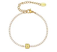 PAMTIER Inicial Pulseras para Mujeres Letra A-Z Nombre Circonita Cúbica Acero Inoxidable Plata Oro Chapado Charm Personalizado Delicado Brazalete Capital Monograma Joyería Oro B